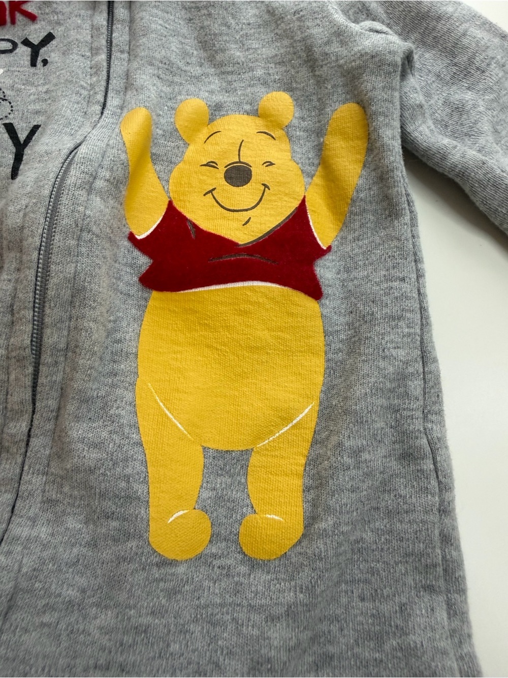 Disney Gray Footed One-Piece with Red Trim and Yellow Pooh Graphic - Picture 2 of 5